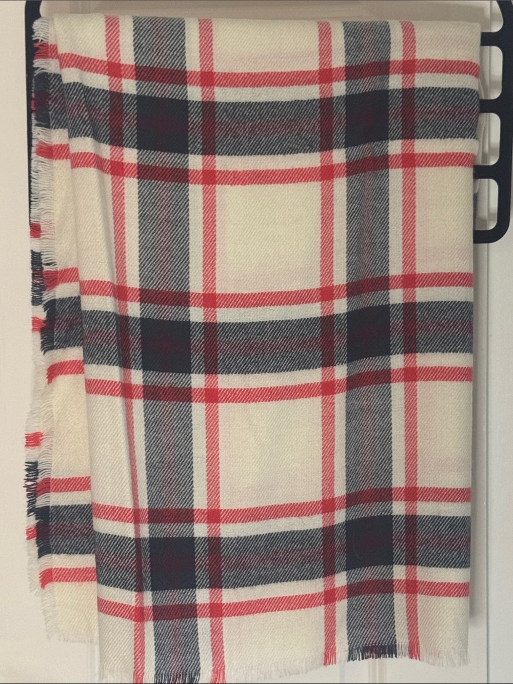 Ann Taylor Cozy Plaid Fringe blanket Scarf - Cream, Red & Navy